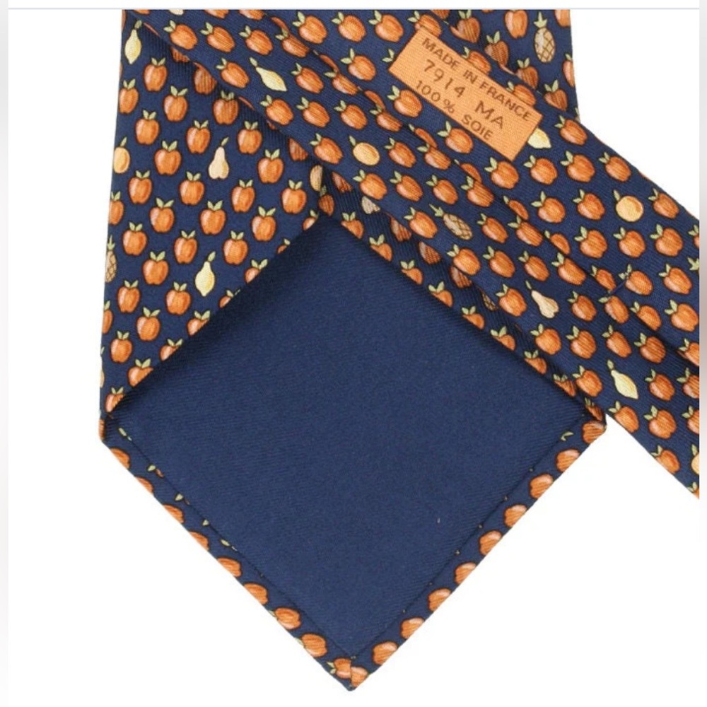 Herms Men’s Silk Tie Apples And Pears Pattern 7914 Made In France View 6